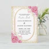 Elegante Glitter Floral Goud Spaans Nuestra Boda Kaart (Staand voorkant)