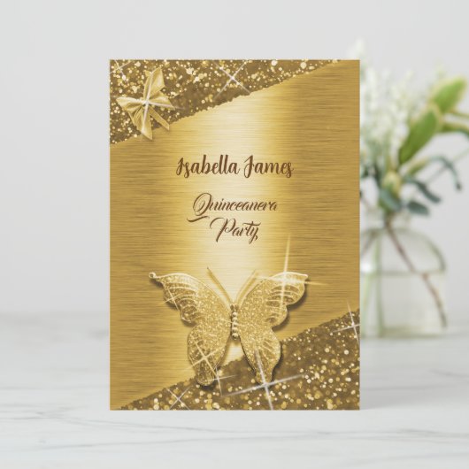 elegante glitter folie fonkeling chique gouden vli kaart (Staand voorkant)