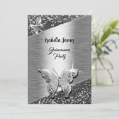 elegante glitter folie sparkle chique zilveren vli kaart (Staand voorkant)