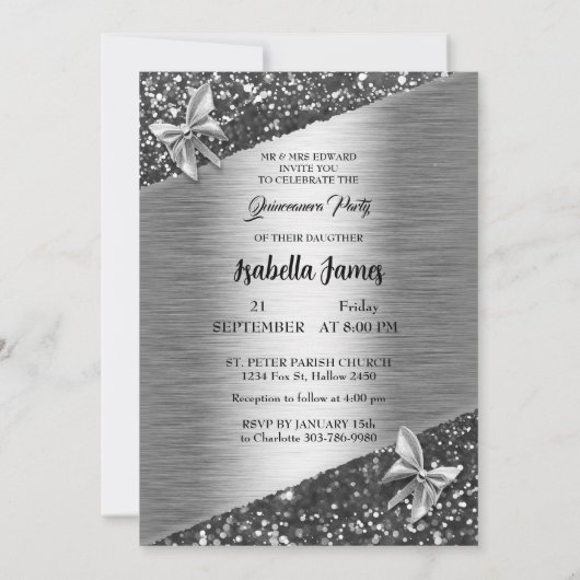 elegante glitter folie sparkle chique zilveren vli kaart (Achterkant)