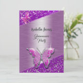 elegante glitter folie sprankelen paarse Vlinder Kaart (Staand voorkant)