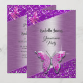elegante glitter folie sprankelen paarse Vlinder Kaart (Voorkant / Achterkant)