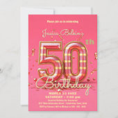 Elegante Glitter Gestreepte Roze & Goud 50ste Verj Kaart (Voorkant)