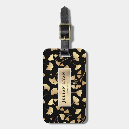 Elegante Glitter Ginkgo Gold Leaf Foliage Bagagelabel (Voorkant verticaal)