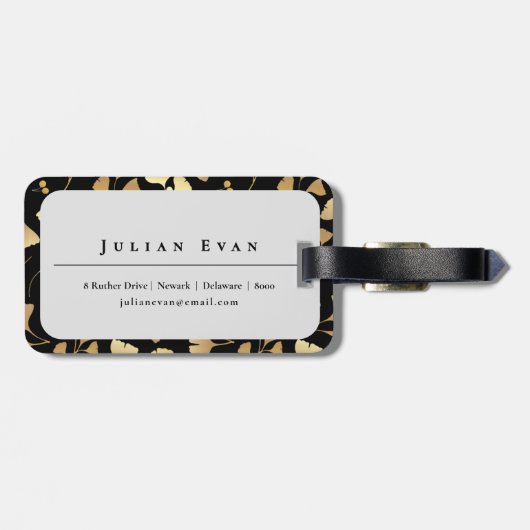 Elegante Glitter Ginkgo Gold Leaf Foliage Bagagelabel (Achterkant horizontaal)