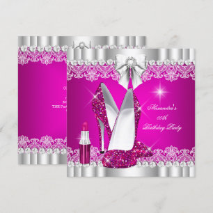 Elegante Glitter Glamour Heet Roze Hoge Hakken Lip Kaart