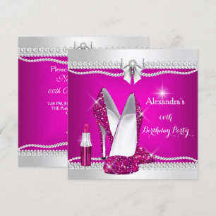 Elegante Glitter Glamour Roze Hoge Hakken Lippenst Kaart