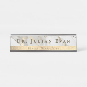 Elegante Glitter Glanzende Gouden Luxe Witte Agaat Bureau Naambordje