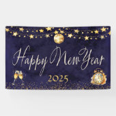 Elegante Glitter Gold Happy New Year Party Spandoek (Horizontaal)