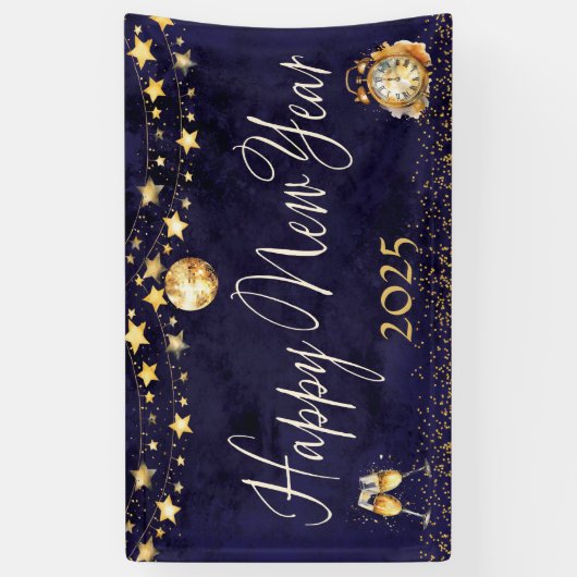 Elegante Glitter Gold Happy New Year Party Spandoek (Verticaal)