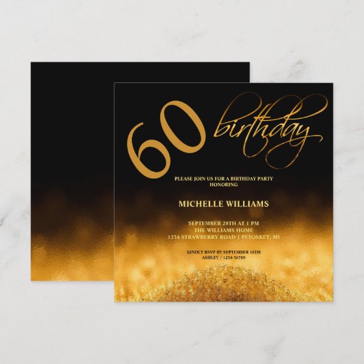 Elegante Glitter Goud Calligraphy Verjaardag (Voorkant / Achterkant)