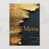 Elegante glitter Goud en Zwart bruiloft Menu Kaart (Voorkant)