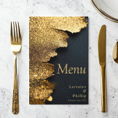 Elegante glitter Goud en Zwart bruiloft Menu Kaart