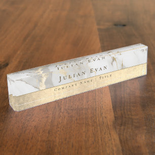 Elegante Glitter Goud Luxe Witte Agaat Marmer Naambordje