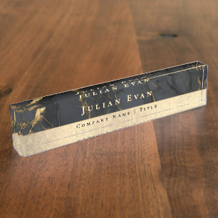 Elegante Glitter Goud Luxe Zwarte Agate Marmer Naambordje