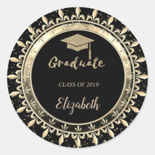 Elegante Glitter Gouden Afstudeerhoed,Confetti Ronde Sticker