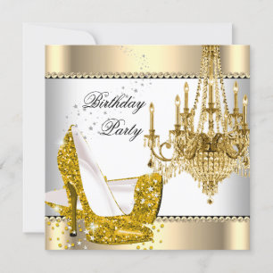 Elegante Glitter Gouden Crème Witte Kroonluchter F Kaart