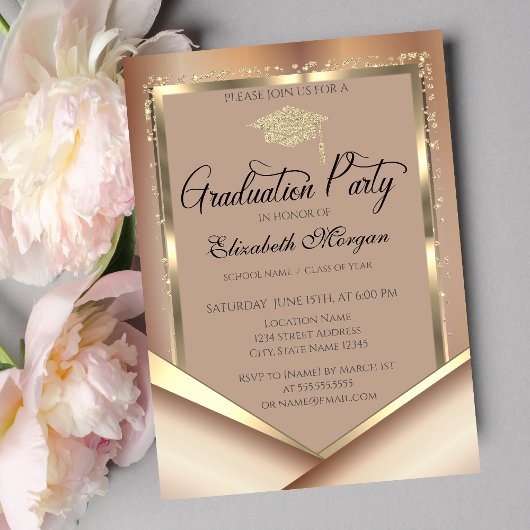 Elegante Glitter Gouden Frame Diamanten Afstuderen Kaart