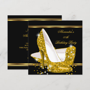 Elegante Glitter Gouden Glamour Hoge Hak Zwarte Kaart