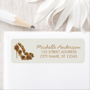 Elegante Glitter Gouden Hak Schoenen Retouradres Etiket