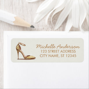 Elegante Glitter Gouden Hak Schoenen Retouradres Etiket