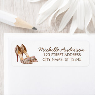 Elegante Glitter Gouden Hak Schoenen Retouradres Etiket