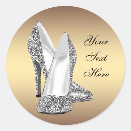 Elegante Glitter Gouden Hoge Hak Schoen Stickers (Voorkant)