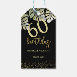 Elegante Glitter Gouden Palm Calligrafie Verjaarda Cadeaulabel