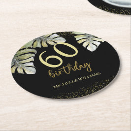 Elegante Glitter Gouden Palm Calligrafie Verjaarda Ronde Kartonnen Onderzetter