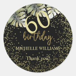 Elegante Glitter Gouden Palm Calligrafie Verjaarda Ronde Sticker