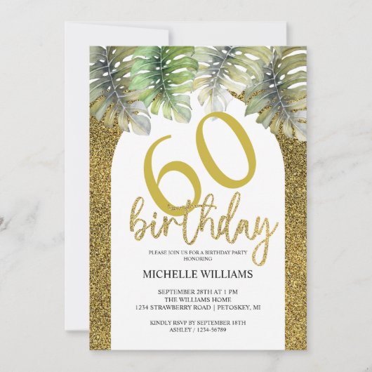 Elegante Glitter Gouden Palm Kalligrafie Kaart (Voorkant)