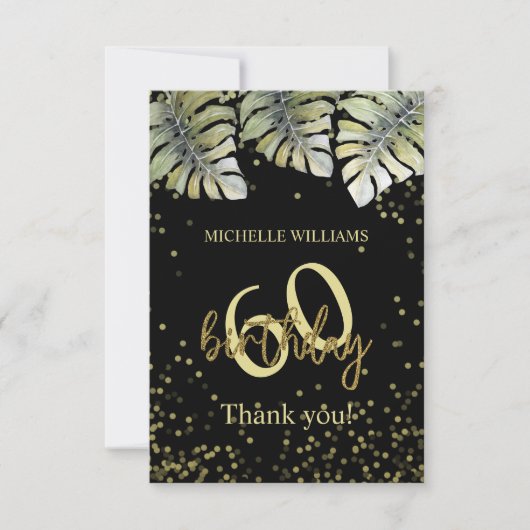 Elegante Glitter Gouden Palm Kalligrafie Verjaarda Bedankkaart (Voorkant)