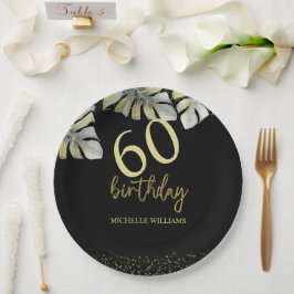 Elegante Glitter Gouden Palm Kalligrafie Verjaarda Papieren Bordje