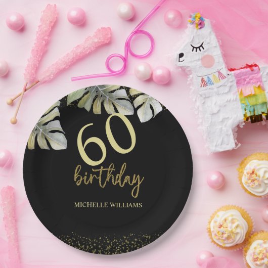 Elegante Glitter Gouden Palm Kalligrafie Verjaarda Papieren Bordje (Feest)