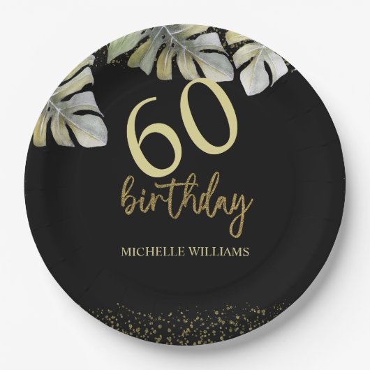 Elegante Glitter Gouden Palm Kalligrafie Verjaarda Papieren Bordje (Voorkant)