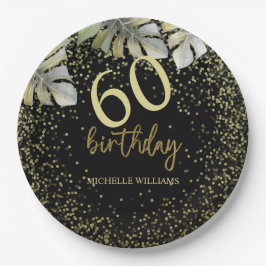 Elegante Glitter Gouden Palm Kalligrafie Verjaarda Papieren Bordje