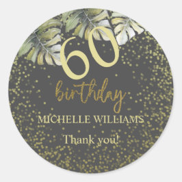 Elegante Glitter Gouden Palm Kalligrafie Verjaarda Ronde Sticker