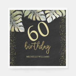 Elegante Glitter Gouden Palm Kalligrafie Verjaarda Servet