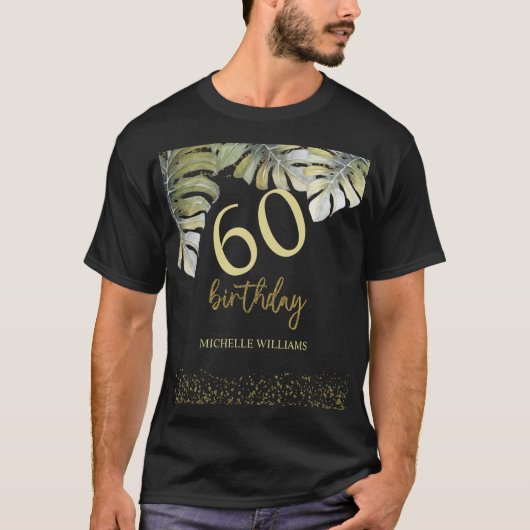 Elegante Glitter Gouden Palm Kalligrafie Verjaarda T-shirt (Voorkant)