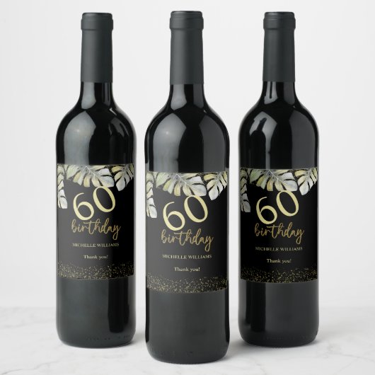 Elegante Glitter Gouden Palm Kalligrafie Verjaarda Wijn Etiket (Flessen)