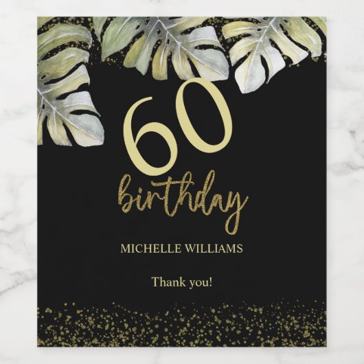 Elegante Glitter Gouden Palm Kalligrafie Verjaarda Wijn Etiket (Enkel label)