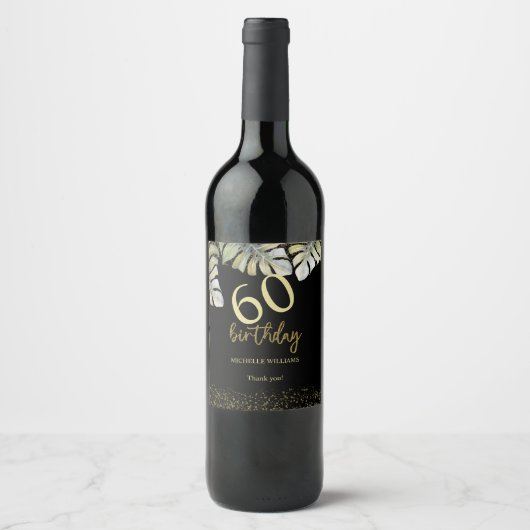Elegante Glitter Gouden Palm Kalligrafie Verjaarda Wijn Etiket (Voorkant)