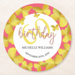 Elegante Glitter Gouden Vlinder Calligrafie  Ronde Kartonnen Onderzetter
