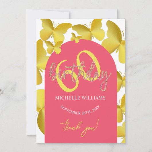 Elegante Glitter Gouden Vlinder Kalligrafie Bedankkaart (Voorkant)