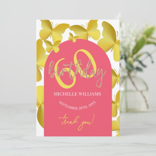 Elegante Glitter Gouden Vlinder Kalligrafie Bedankkaart (Staand voorkant)