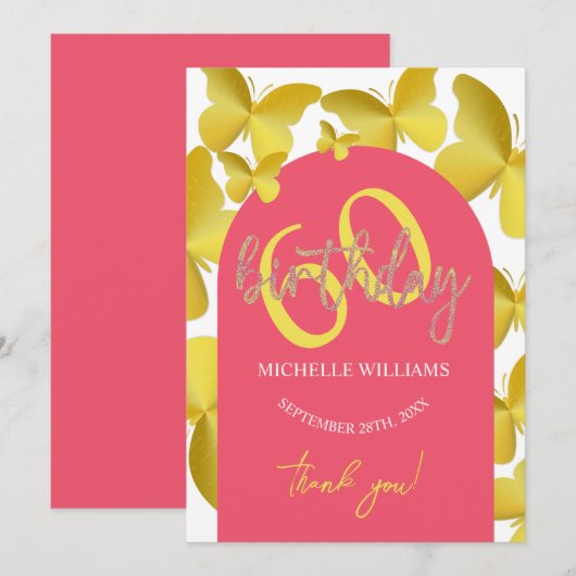 Elegante Glitter Gouden Vlinder Kalligrafie Bedankkaart (Voorkant / Achterkant)