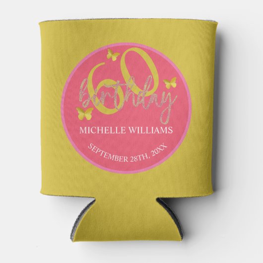 Elegante Glitter Gouden Vlinder Kalligrafie Blikjeskoeler (Voorkant)