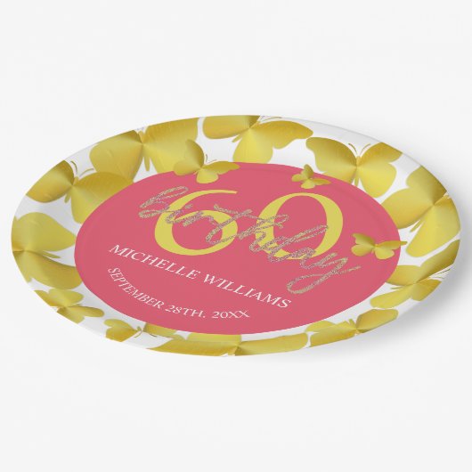 Elegante Glitter Gouden Vlinder Kalligrafie Papieren Bordje (Gekanteld)