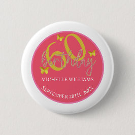 Elegante Glitter Gouden Vlinder Kalligrafie Ronde Button 5,7 Cm