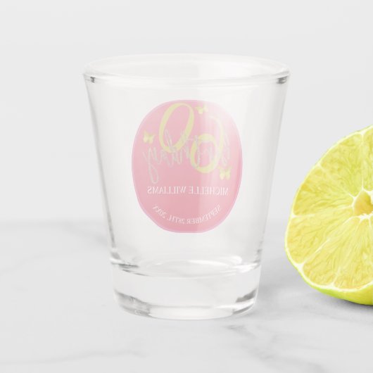 Elegante Glitter Gouden Vlinder Kalligrafie Shot Glas (Achterkant)